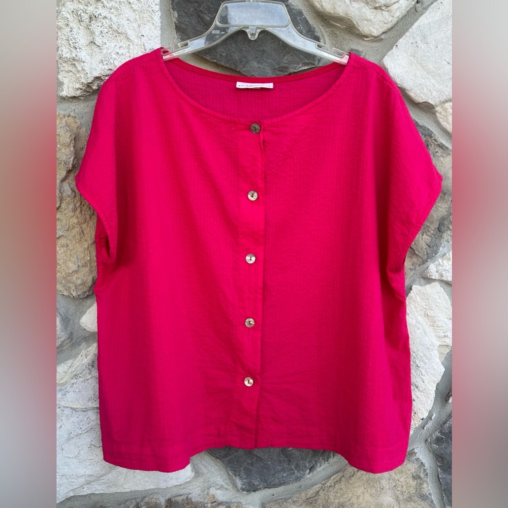 Bryn Walker Top Sz M Pink Cotton Seersucker Oversized Boxy Button Up Boho Beach